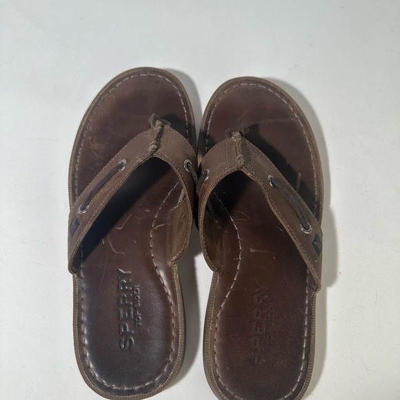 Dark Brown Leather Flip-Flops with Contoured Footbed - Picture 6 of 9